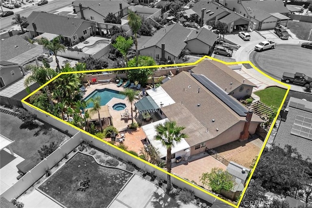 24481 Jutewood Pl, Lake Forest, CA 92630 - aerial perspective of suburban area featuring property parcel outlined and a pool