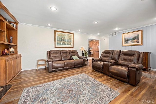 24481 Jutewood Pl, Lake Forest, CA 92630 - living area featuring crown molding, wood finished floors, and recessed lighting