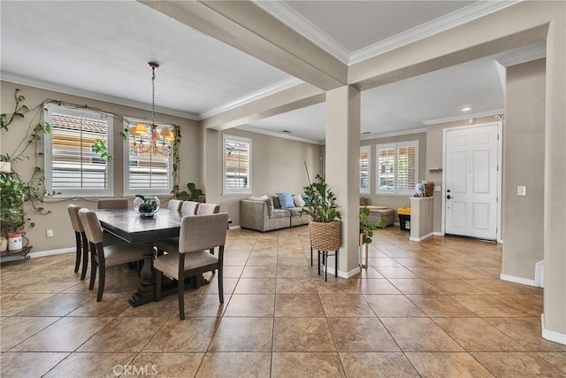 296 Lady Bell Way, Perris, CA 92571 - dining room with crown molding, a chandelier, and light tile patterned floors