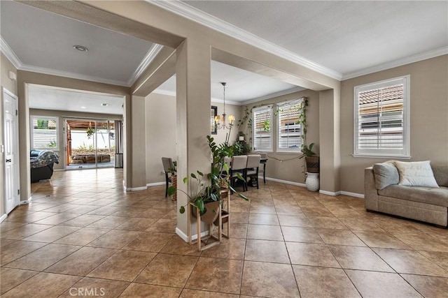 296 Lady Bell Way, Perris, CA 92571 - dining room featuring crown molding, a chandelier, and tile patterned flooring