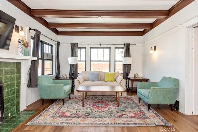 5336 Lemon Grove Ave, Los Angeles, CA 90038 - living room featuring beamed ceiling and wood finished floors