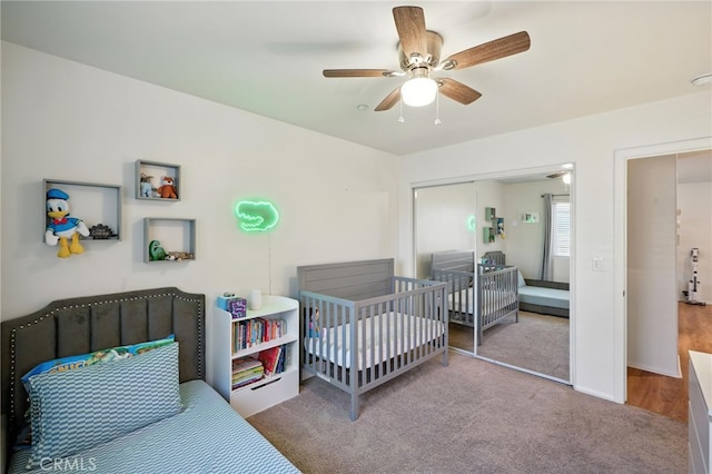 8554 Burnet Ave Unit 144, North Hills, CA 91343 - bedroom featuring a closet, carpet, and ceiling fan