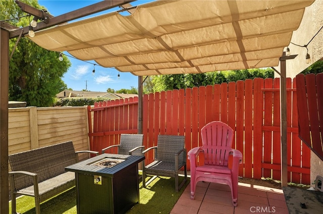 8554 Burnet Ave Unit 144, North Hills, CA 91343 - wooden terrace with a pergola, a fire pit, and a patio area