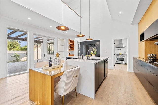 6204 Oak Ave, Temple City, CA 91780 - kitchen featuring modern cabinets, light wood-style floors, appliances with stainless steel finishes, light countertops, and recessed lighting