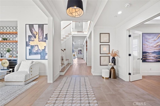 6204 Oak Ave, Temple City, CA 91780 - foyer entrance with stairs and crown molding