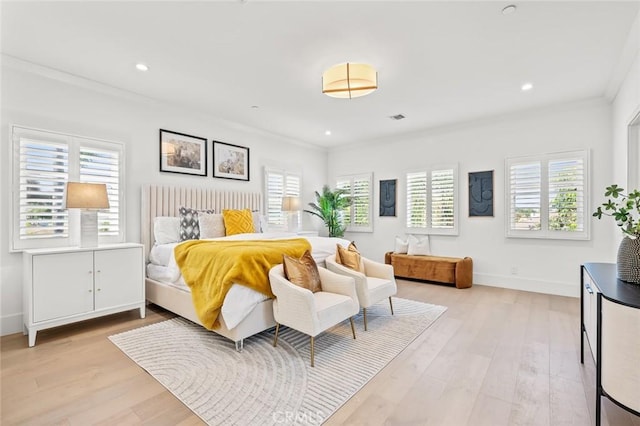 6204 Oak Ave, Temple City, CA 91780 - bedroom featuring multiple windows, light wood-style flooring, recessed lighting, and ornamental molding
