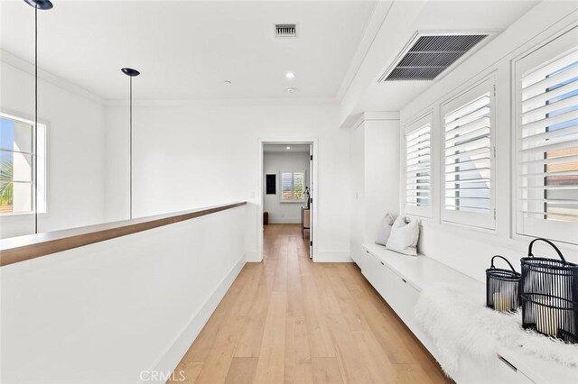 6204 Oak Ave, Temple City, CA 91780 - corridor featuring light wood-type flooring, ornamental molding, and recessed lighting