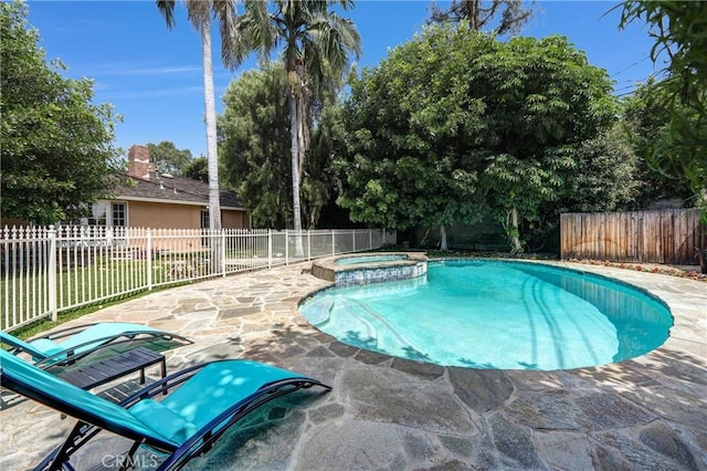 1310 Santa Margarita Dr, Arcadia, CA 91006 - view of swimming pool with a patio area, a pool with connected hot tub, and a fenced backyard