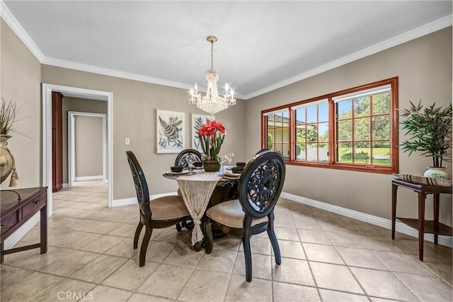 1310 Santa Margarita Dr, Arcadia, CA 91006 - dining space featuring a chandelier, light tile patterned flooring, and ornamental molding