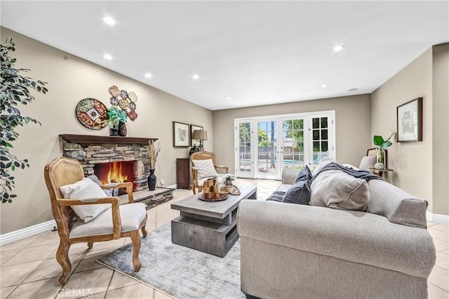 1310 Santa Margarita Dr, Arcadia, CA 91006 - living room featuring recessed lighting, a fireplace, and light tile patterned flooring