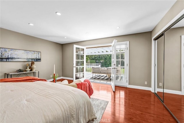 1310 Santa Margarita Dr, Arcadia, CA 91006 - bedroom with wood finished floors, access to exterior, and recessed lighting
