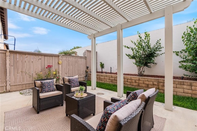 391 Franciscan Way, Oceanside, CA 92057 - fenced backyard featuring an outdoor hangout area, a pergola, and a patio
