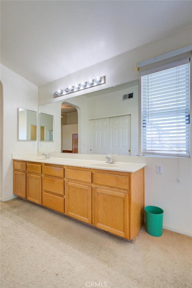 1166 Labrador Ct, Newman, CA 95360 - bathroom featuring carpet flooring and double vanity