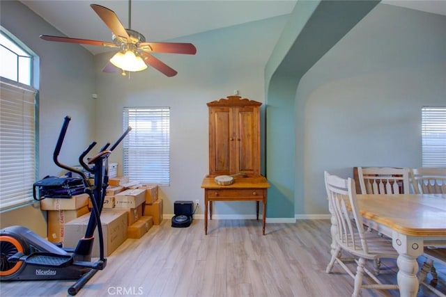 1166 Labrador Ct, Newman, CA 95360 - exercise room with a ceiling fan and light wood-style flooring