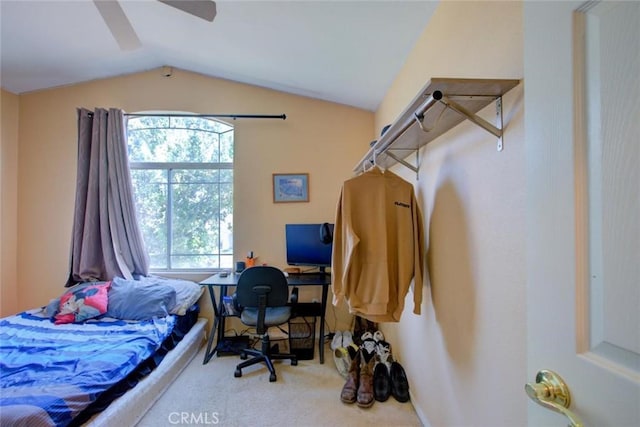 1166 Labrador Ct, Newman, CA 95360 - bedroom with carpet, lofted ceiling, and ceiling fan