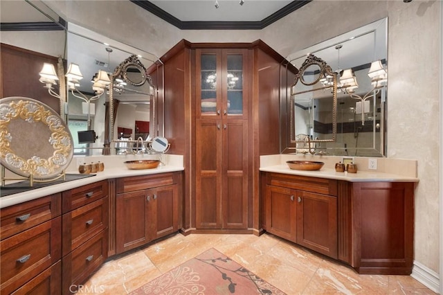 8905 Saint Cloud Ln, Bakersfield, CA 93311 - bathroom featuring vanity and ornamental molding