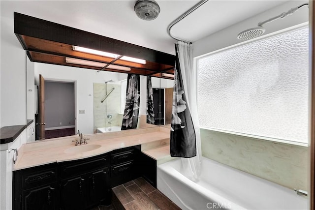 26453 Buccaneer Ln, Helendale, CA 92342 - full bathroom with vanity, shower / tub combo, and wood finished floors