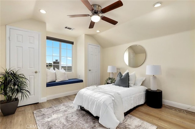 7 Sachem Way, Ladera Ranch, CA 92694 - bedroom featuring lofted ceiling, light wood-type flooring, recessed lighting, and a ceiling fan