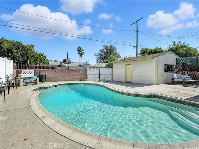 20319 Vanowen St, Winnetka, CA 91306 - view of swimming pool featuring a patio area, an outdoor hangout area, and a fenced backyard
