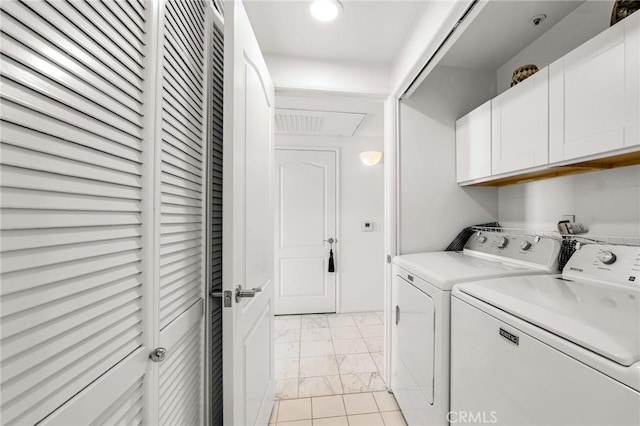 5224 Zelzah Ave Unit 208, Encino, CA 91316 - laundry room with cabinet space, light marble finish floors, washing machine and dryer, and recessed lighting