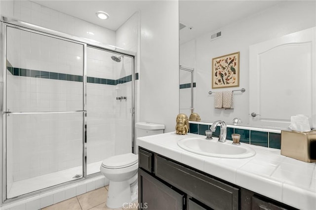 5224 Zelzah Ave Unit 208, Encino, CA 91316 - full bathroom featuring vanity, a stall shower, tile patterned flooring, and recessed lighting