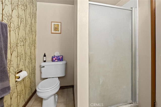 2912 Fragancia Ave, Hacienda Heights, CA 91745 - full bathroom with wallpapered walls, a shower stall, and tile patterned flooring