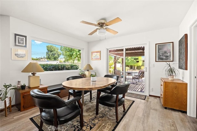 2912 Fragancia Ave, Hacienda Heights, CA 91745 - dining area featuring a ceiling fan and light wood-style flooring