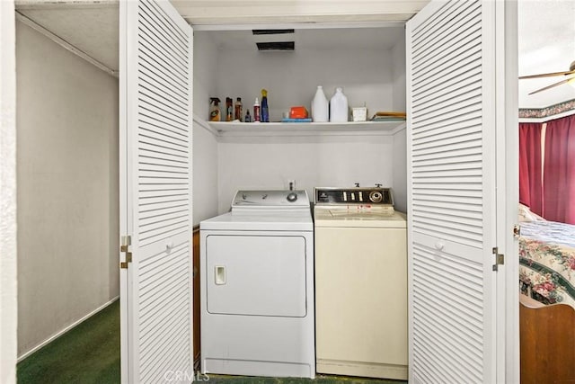 2912 Fragancia Ave, Hacienda Heights, CA 91745 - laundry area with separate washer and dryer, ceiling fan, and carpet