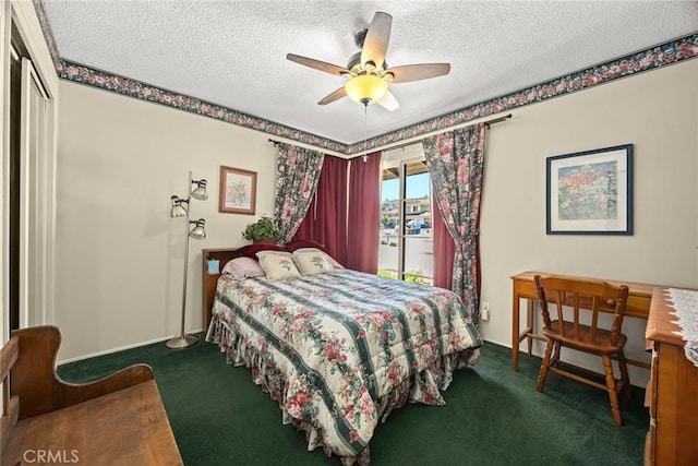 2912 Fragancia Ave, Hacienda Heights, CA 91745 - bedroom featuring carpet, a textured ceiling, and a ceiling fan