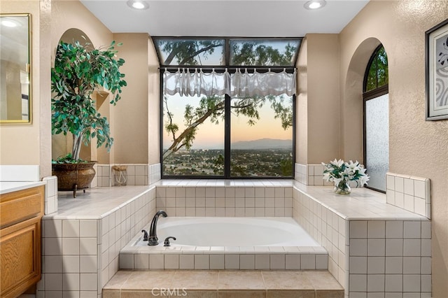 1610 Via Estrella, Pomona, CA 91768 - full bathroom featuring vanity, a bath, recessed lighting, and a textured wall