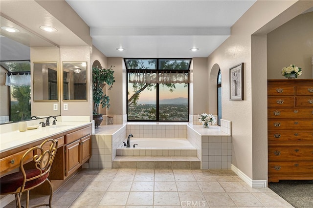 1610 Via Estrella, Pomona, CA 91768 - bathroom featuring vanity, a garden tub, and recessed lighting