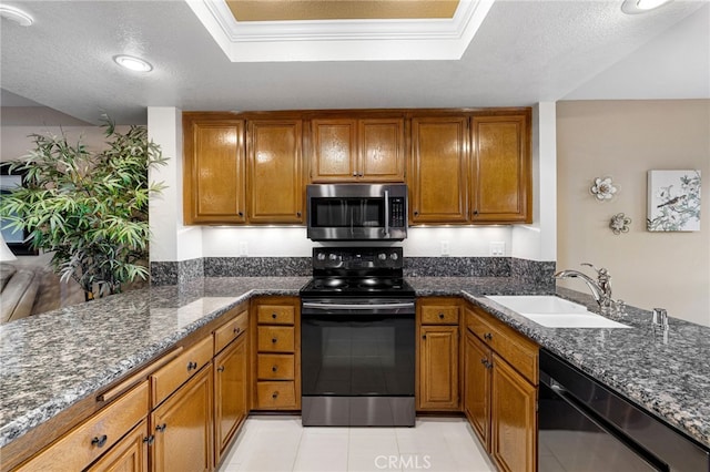 1610 Via Estrella, Pomona, CA 91768 - kitchen featuring range with electric cooktop, brown cabinets, a peninsula, dishwashing machine, and a textured ceiling