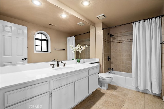 1610 Via Estrella, Pomona, CA 91768 - full bath with vanity, shower / tub combo with curtain, recessed lighting, and tile patterned floors