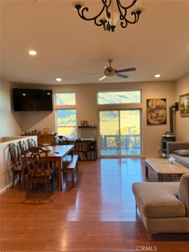 1324 Pinetree Dr, Frazier Park, CA 93225 - dining area with wood finished floors, recessed lighting, and ceiling fan