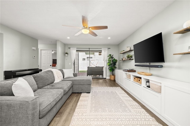 45 Bramble Ln Unit 109, Aliso Viejo, CA 92656 - living room with light wood-type flooring, ceiling fan, and recessed lighting