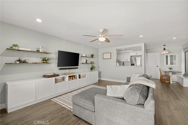 45 Bramble Ln Unit 109, Aliso Viejo, CA 92656 - living area with a ceiling fan, wood finished floors, and recessed lighting