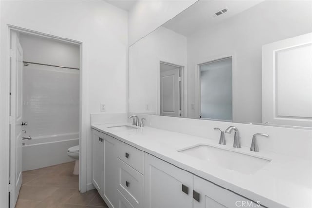 27554 Sparrow Ct, Valencia, CA 91381 - bathroom with double vanity, shower / tub combination, and tile patterned flooring
