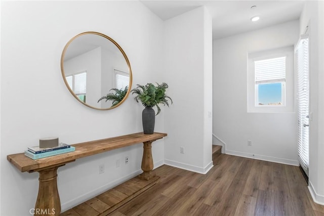 27554 Sparrow Ct, Valencia, CA 91381 - entryway with wood finished floors, stairway, and recessed lighting