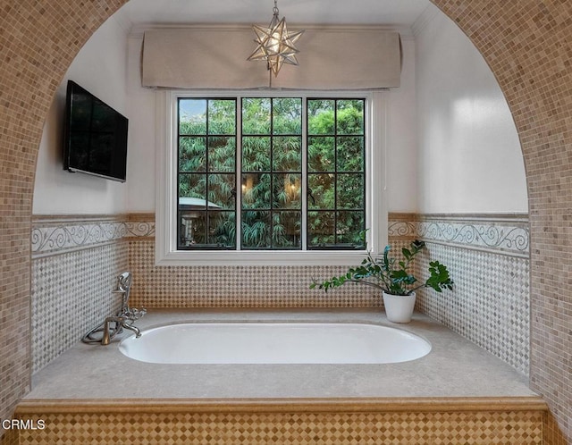 1370 Hillcrest Ave, Pasadena, CA 91106 - full bath with a garden tub, ornamental molding, and a wainscoted wall
