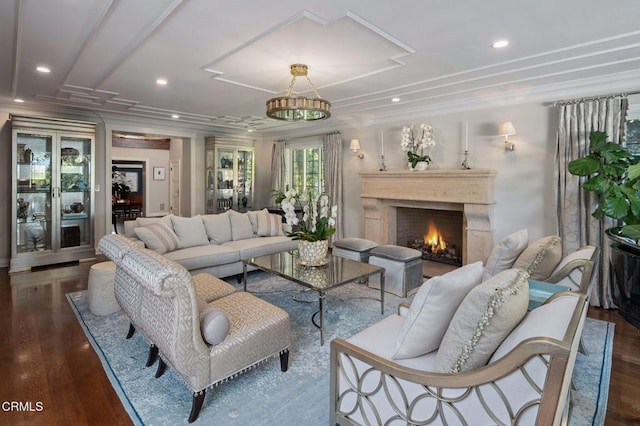 1370 Hillcrest Ave, Pasadena, CA 91106 - living room featuring recessed lighting, wood finished floors, and a lit fireplace
