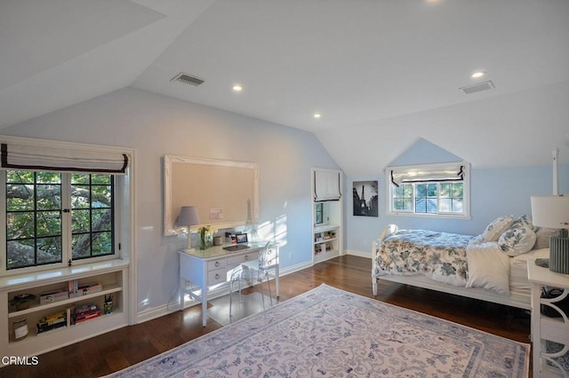 1370 Hillcrest Ave, Pasadena, CA 91106 - bedroom featuring vaulted ceiling, wood finished floors, and recessed lighting