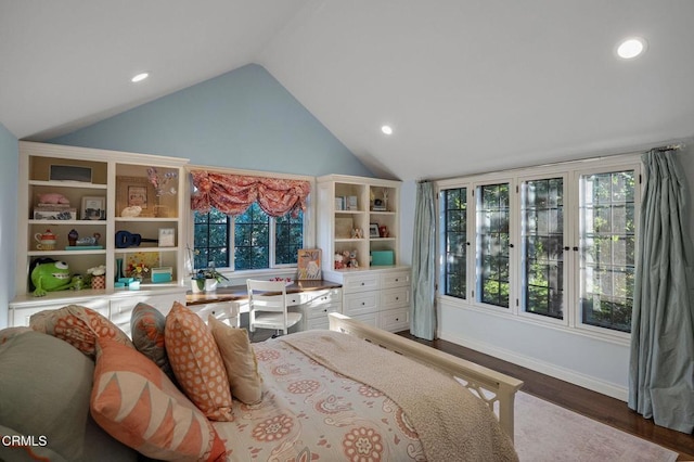 1370 Hillcrest Ave, Pasadena, CA 91106 - bedroom with lofted ceiling, multiple windows, wood finished floors, and recessed lighting
