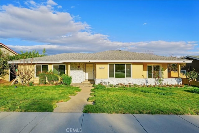 1472 N San Antonio Ave, Upland, CA 91786 - ranch-style house featuring a front yard, roof with shingles, and stucco siding