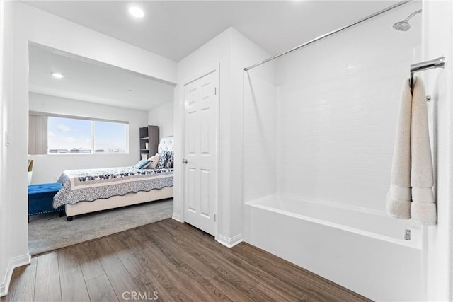 14053 Spurlock Ln Unit 3, Gardena, CA 90247 - full bath featuring connected bathroom, shower / bath combination, wood finished floors, and recessed lighting