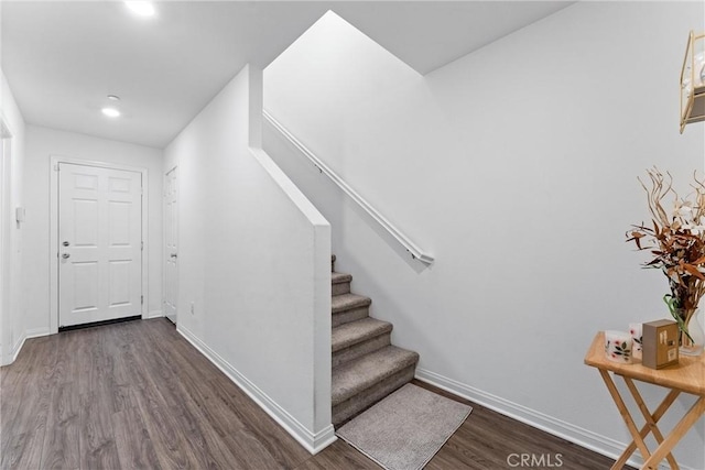 14053 Spurlock Ln Unit 3, Gardena, CA 90247 - foyer entrance featuring dark wood-style flooring, stairway, and recessed lighting