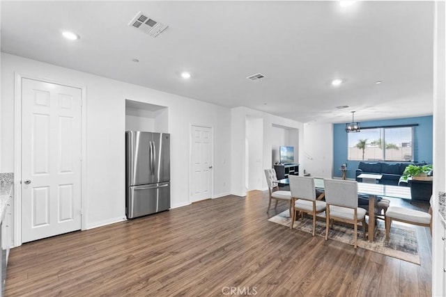 14053 Spurlock Ln Unit 3, Gardena, CA 90247 - dining room featuring dark wood finished floors, recessed lighting, and a chandelier