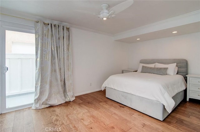17072 5th St Unit A, Sunset Beach, CA 90742 - bedroom featuring crown molding, wood finished floors, ceiling fan, and recessed lighting