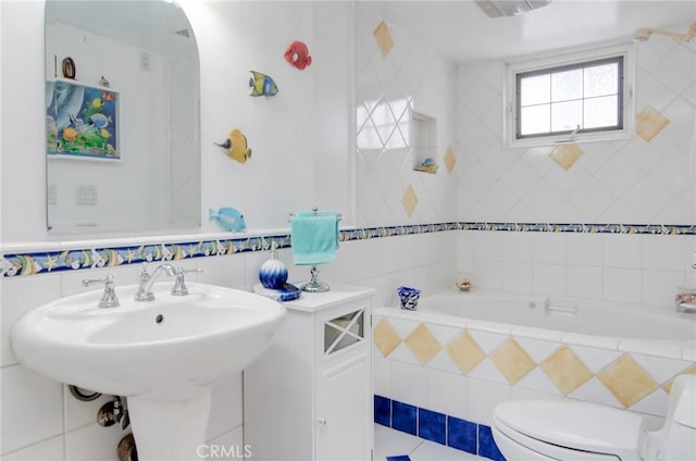 17072 5th St Unit A, Sunset Beach, CA 90742 - bathroom with toilet and tile walls