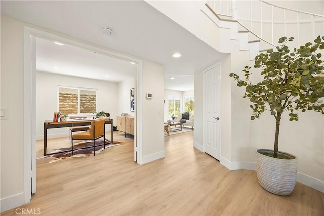 2260 Ardemore Dr, Fullerton, CA 92833 - corridor featuring light wood-style flooring, an office area, and recessed lighting