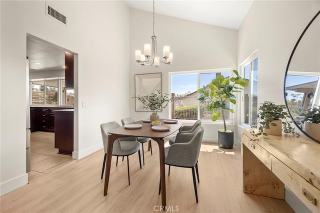 2260 Ardemore Dr, Fullerton, CA 92833 - dining room with a towering ceiling, a chandelier, and light wood finished floors